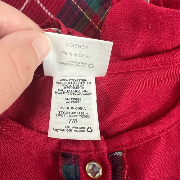 Disney Mickey & Minnie Mouse Mistletoe Plaid Red Puff Sleeve Nightgown Girls 7/8 - Picture 4 of 8